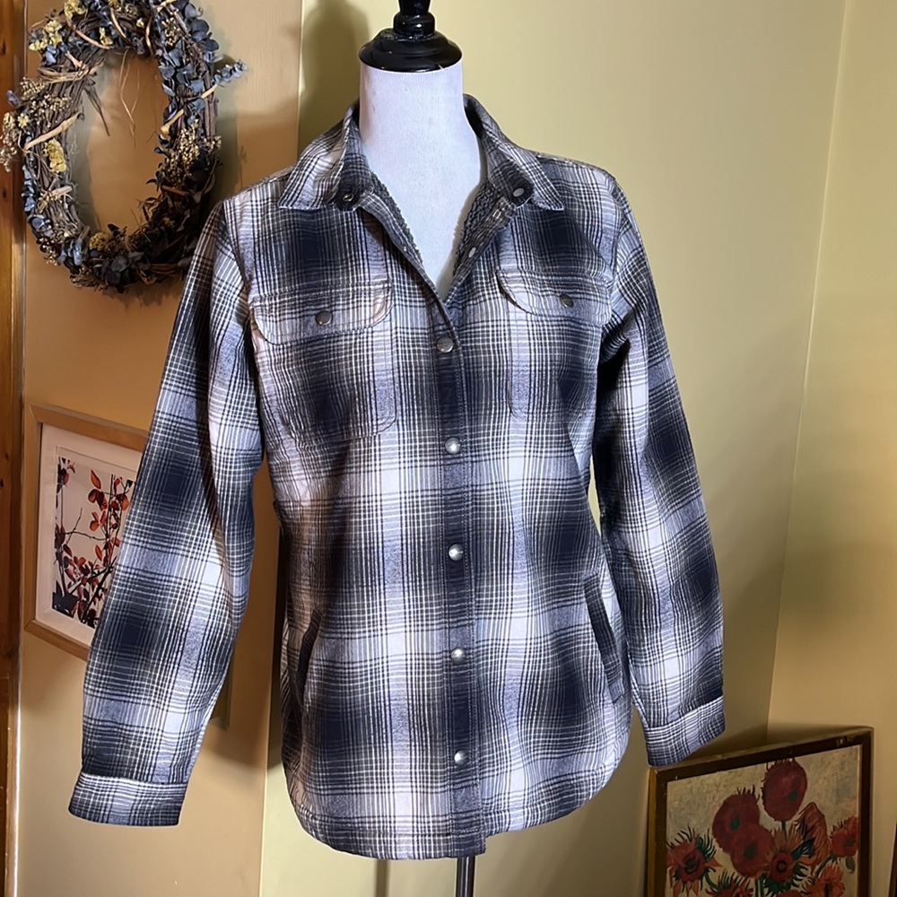 CARHARTT Size Medium 8/10 Plaid SnapFront Flannel Nubby Fleece Line Cotton CHORE